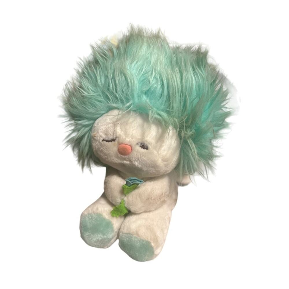 Vintage 1982 Dakin Plush Frou Frou Troll Doll With Green / Teal Blue Hair 10"